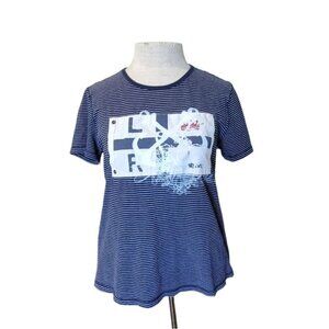 Lauren Ralph Lauren Womens Nautical Stripe Top Medium Graphic Navy Coastal Prepp